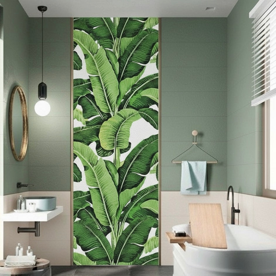 Lush Tropical Banana Leaf Glass Mosaic Mural - Custom Handcrafted Tile Art for Luxury Bathroom & Spa