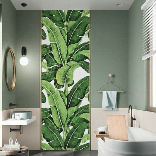 Lush Tropical Banana Leaf Glass Mosaic Mural - Custom Handcrafted Tile Art for Luxury Bathroom & Spa
