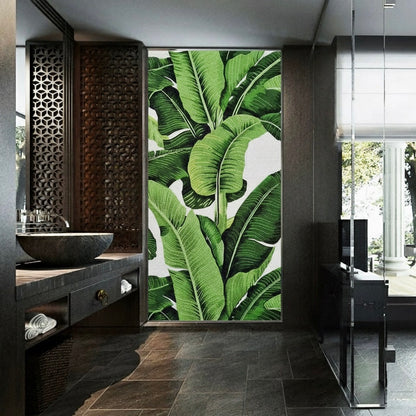 Lush Tropical Banana Leaf Glass Mosaic Mural - Custom Handcrafted Tile Art for Luxury Bathroom & Spa