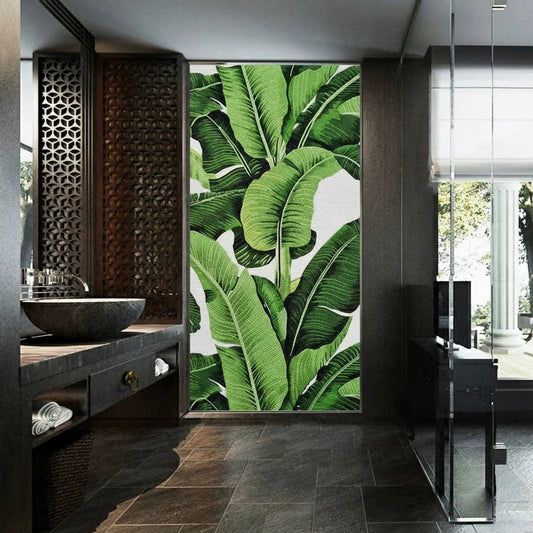 Lush Tropical Banana Leaf Glass Mosaic Mural - Custom Handcrafted Tile Art for Luxury Bathroom & Spa