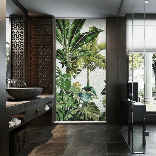 Lush Tropical Paradise Glass Mosaic Mural - Custom Nature Wall Art