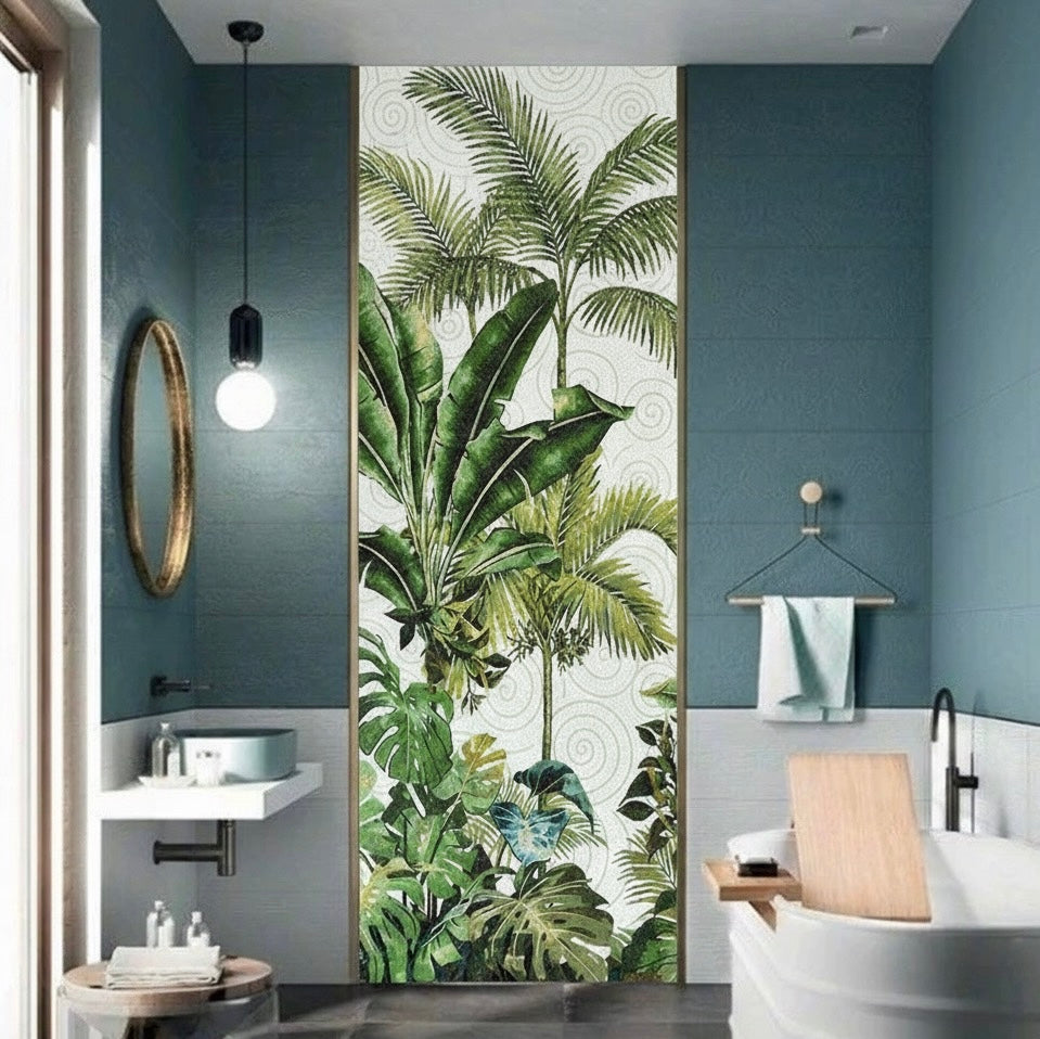 Lush Tropical Paradise Glass Mosaic Mural - Custom Nature Wall Art