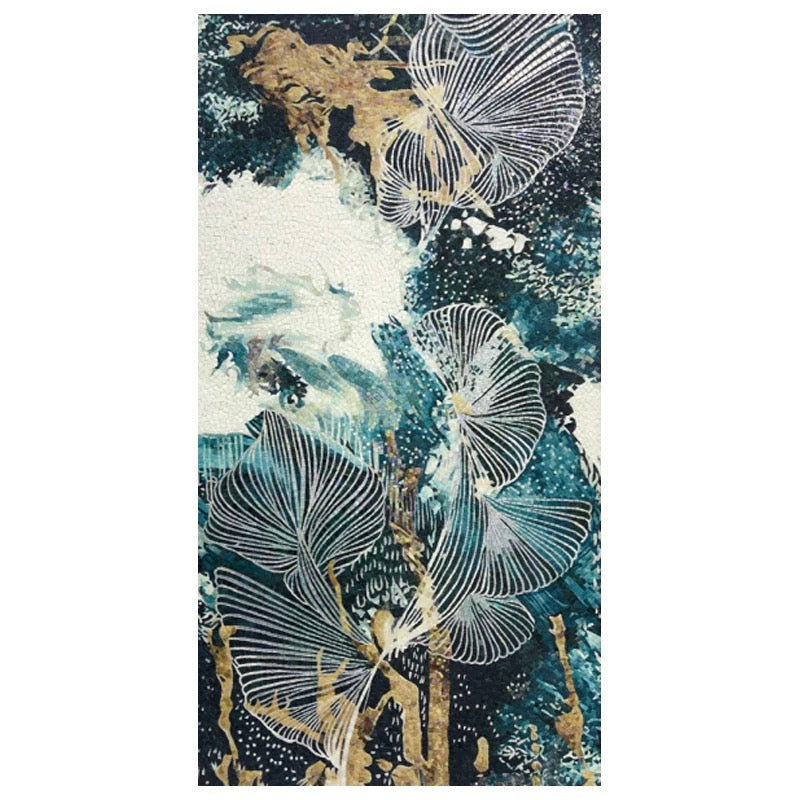 Luxury Abstract Floral Glass Mosaic Mural - Custom Handcrafted Tile Art with Gold Accents for Modern Bathrooms & Living Spaces
