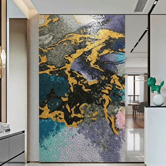 Luxury Abstract Mosaic Mural with Gold Accents - Custom Glass Tile Art for Modern Entryway