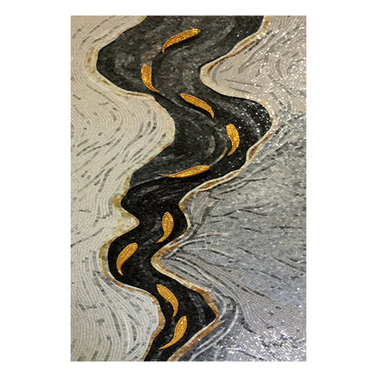 Luxury Golden Koi River Glass Mosaic Mural - Custom Handcrafted Tile Art for Bathroom or Dining Room