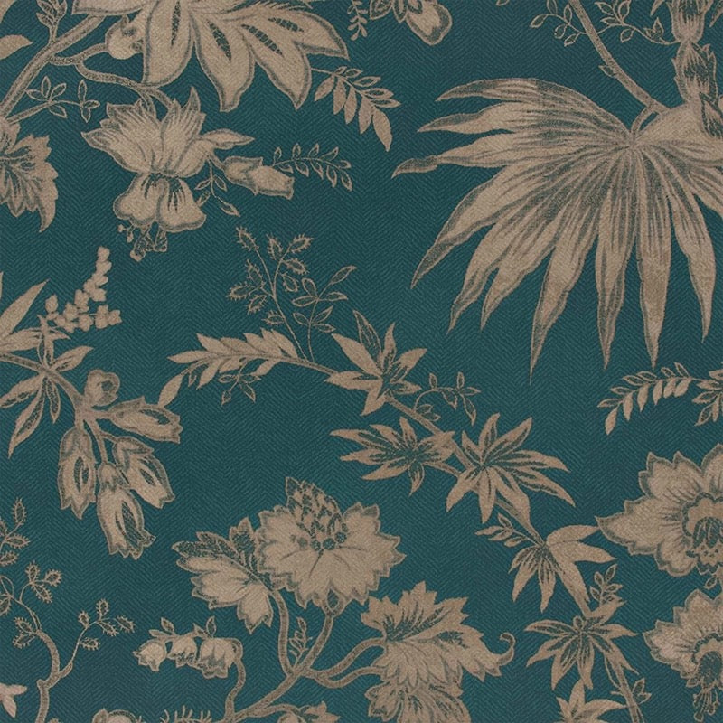 Floral and leaf pattern on a teal background