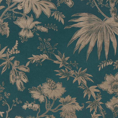 Floral and leaf pattern on a teal background