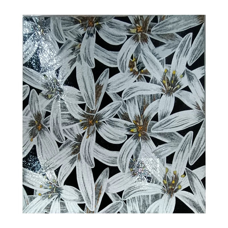 Luxury White Floral Bloom Glass Mosaic Mural - Custom Botanical Tile Art