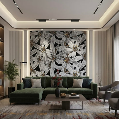 Luxury White Floral Bloom Glass Mosaic Mural - Custom Botanical Tile Art