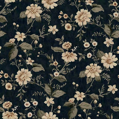 Midnight Botanical Floral Wallpaper Mural | Vintage Cottagecore Navy Non-Pasted Wallcovering