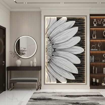 Monochromatic Giant Bloom Custom Glass Mosaic Mural - Black & White Floral Art
