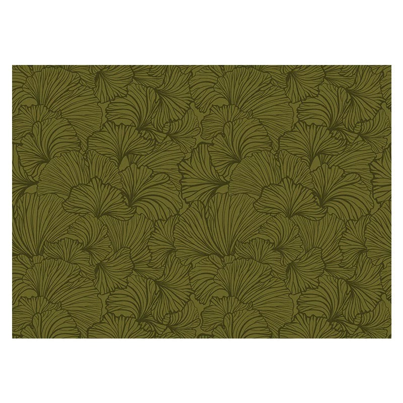 Moody Olive Green Botanical Silhouette Mural - Non-Pasted Textile Texture