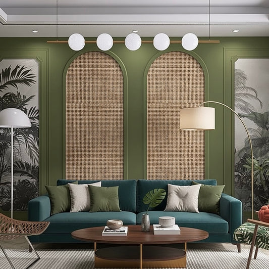 Olive Green Cane Arch Custom Wallpaper Mural - Non-Pasted, Tropical Modern Panel