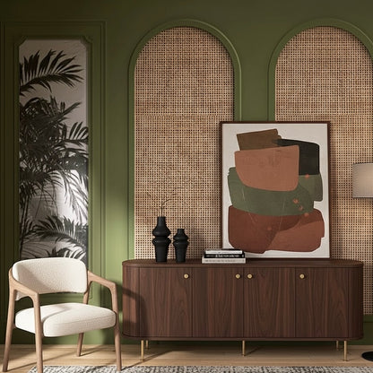 Olive Green Cane Arch Custom Wallpaper Mural - Non-Pasted, Tropical Modern Panel