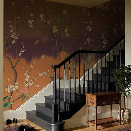 Ombre Blossom Chinoiserie Mural Wallpaper | Traditional Non-Pasted Floral Wall Art