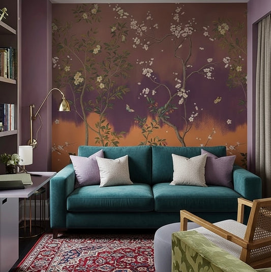 Ombre Blossom Chinoiserie Mural Wallpaper | Traditional Non-Pasted Floral Wall Art