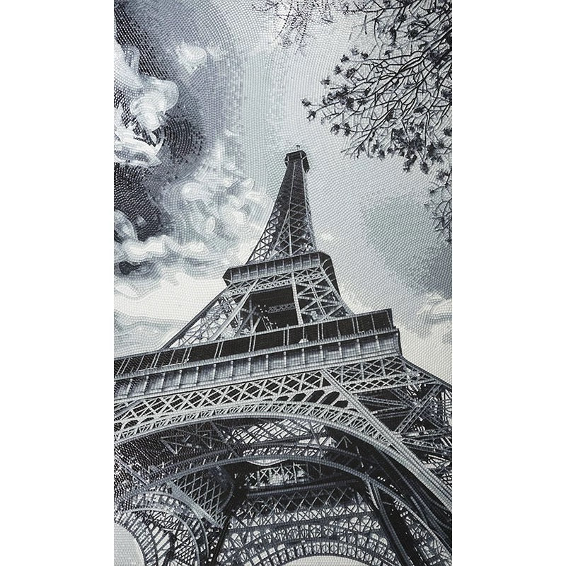Custom Eiffel Tower Glass Mosaic Mural - Parisian Grandeur (Black & White)