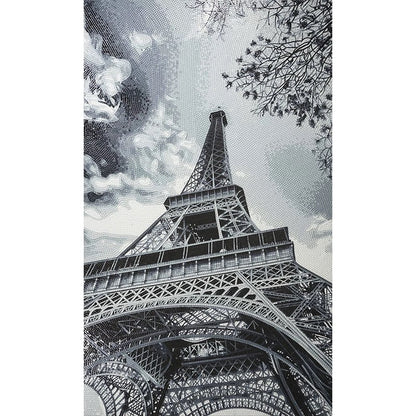 Custom Eiffel Tower Glass Mosaic Mural - Parisian Grandeur (Black & White)