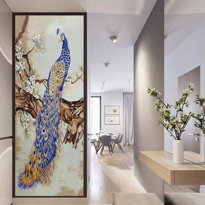 Regal Peacock & Cherry Blossom Glass Mosaic Mural - Custom Luxury Art