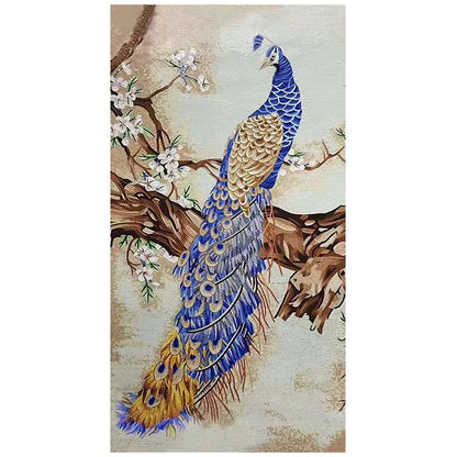 Regal Peacock & Cherry Blossom Glass Mosaic Mural - Custom Luxury Art