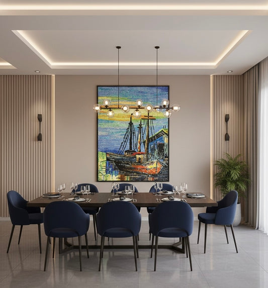 Sunset Harbor Impression Custom Glass Mosaic Mural - Abstract Nautical Art