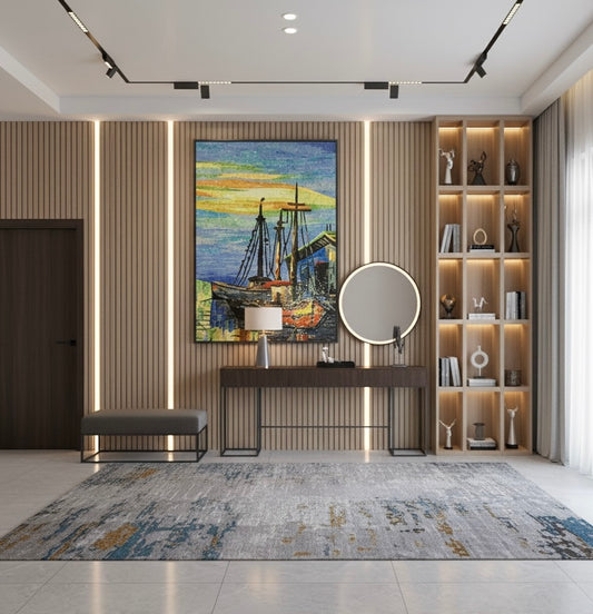 Sunset Harbor Impression Custom Glass Mosaic Mural - Abstract Nautical Art