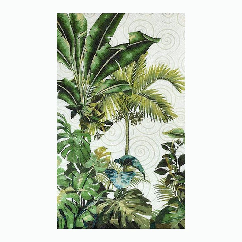 Lush Tropical Paradise Glass Mosaic Mural - Custom Nature Wall Art