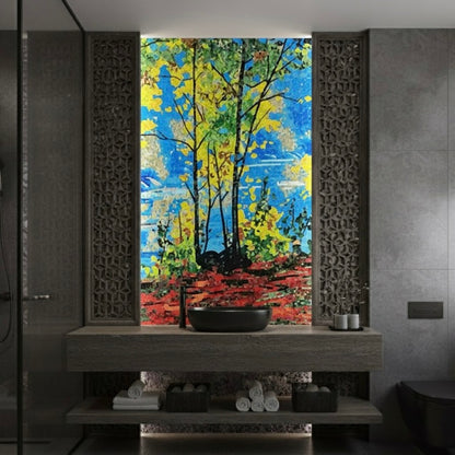 Vibrant Autumn Forest Landscape Custom Glass Mosaic Mural