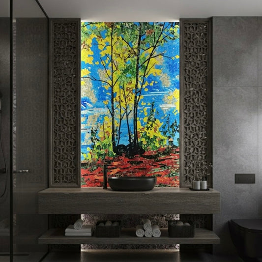 Vibrant Autumn Forest Landscape Custom Glass Mosaic Mural