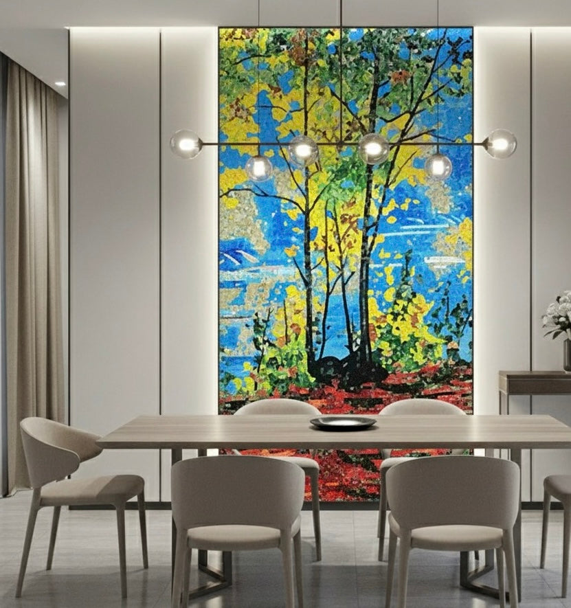 Vibrant Autumn Forest Landscape Custom Glass Mosaic Mural