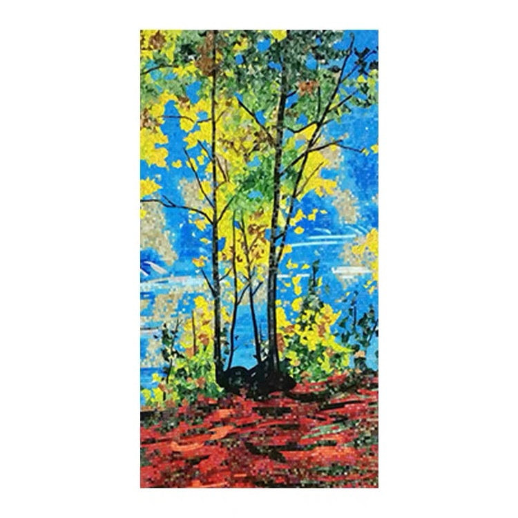 Vibrant Autumn Forest Landscape Custom Glass Mosaic Mural