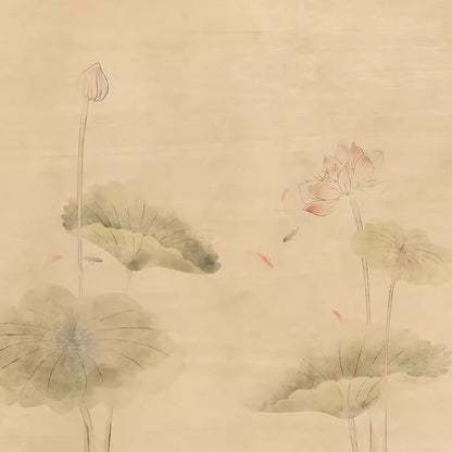 Hand-Painted Style Watercolor Lotus Pond Wall Mural | Tranquil Asian Aesthetic Custom Wallpaper