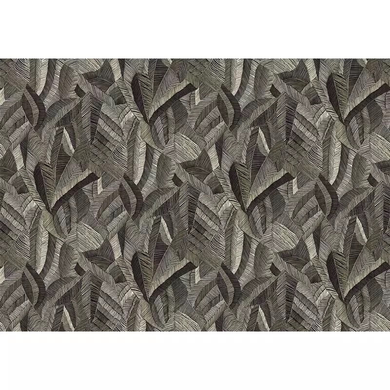 leaf patterned wallpaper in shades of gray on a white background