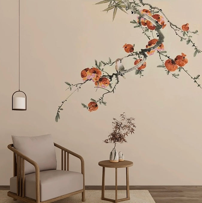 custom-mural-wallpaper-chinese-style-watercolor-pomegranate-branch