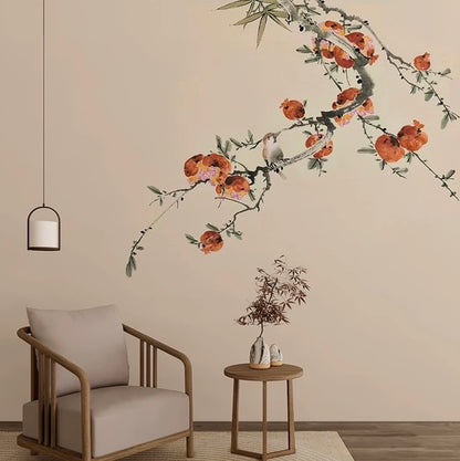 custom-mural-wallpaper-chinese-style-watercolor-pomegranate-branch
