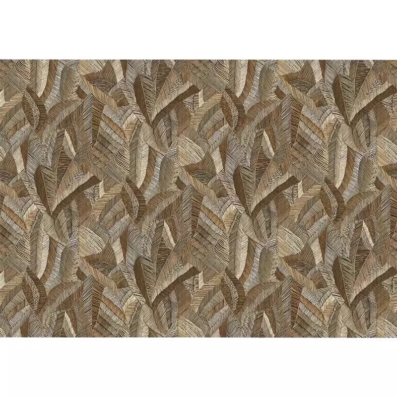 wallpaper mural with a leaf pattern in brown and beige tones on a white background