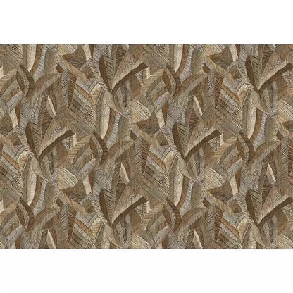 wallpaper mural with a leaf pattern in brown and beige tones on a white background