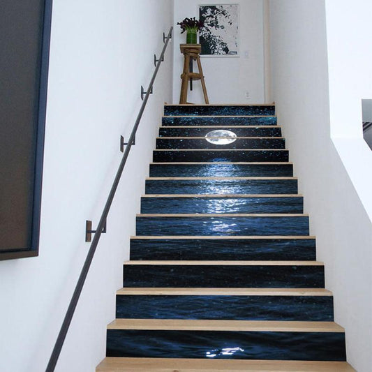 13pcs-diy-3d-stair-wall-stickers-night-lake-landscape-art-stair-sticker-pvc-decals-for-home-decoration-wall-paper-sticker