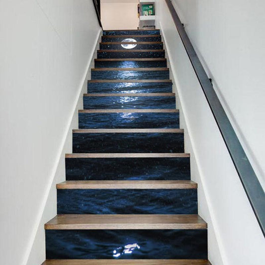 13pcs-diy-3d-stair-wall-stickers-night-lake-landscape-art-stair-sticker-pvc-decals-for-home-decoration-wall-paper-sticker