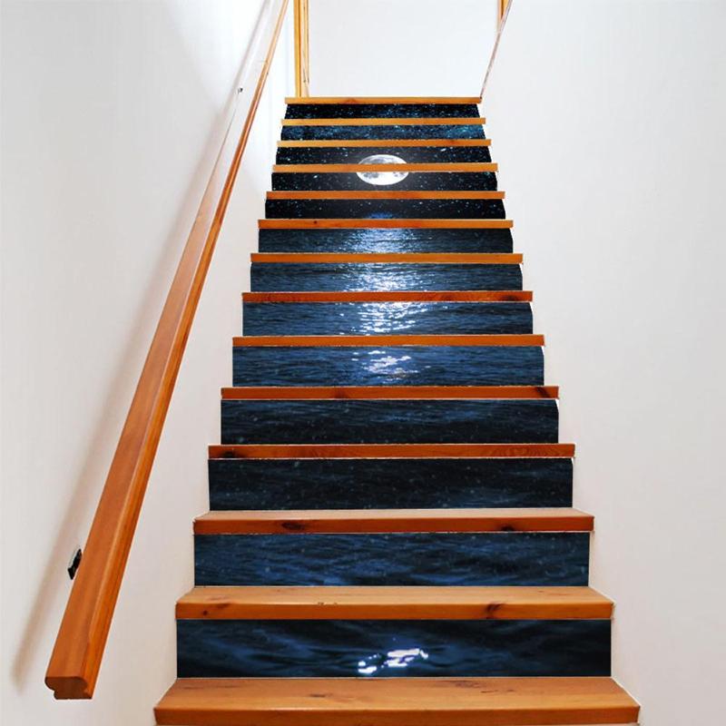 13pcs-diy-3d-stair-wall-stickers-night-lake-landscape-art-stair-sticker-pvc-decals-for-home-decoration-wall-paper-sticker
