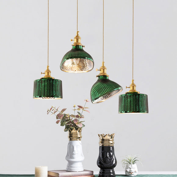Japanese Style Minimalist Green Glass Chandelier and Wall Lamp