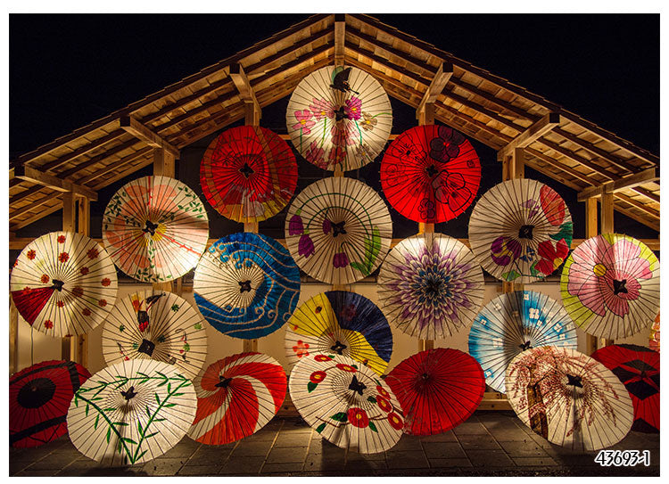 Custom-Size-Wallpaper-Mural-for-Sushi-Restaurant-Colorful-Umbrellas-wallcovering-interior-design