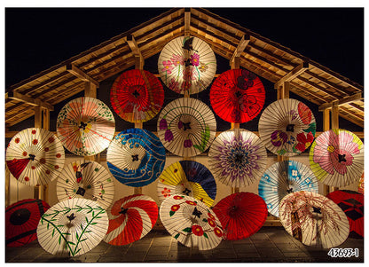 Custom-Size-Wallpaper-Mural-for-Sushi-Restaurant-Colorful-Umbrellas-wallcovering-interior-design