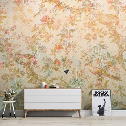 custom-mural-wallpaper-papier-peint-papel-de-parede-wall-decor-ideas-for-bedroom-living-room-dining-room-wallcovering-American-Hand-Painted-Pastoral-Bird-Flower-Pattern