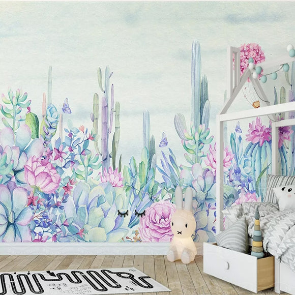 custom-mural-wallpaper-papier-peint-papel-de-parede-wall-decor-ideas-for-bedroom-living-room-dining-room-wallcovering-Hand-painted-Garden-Plant-Flower-Cactus