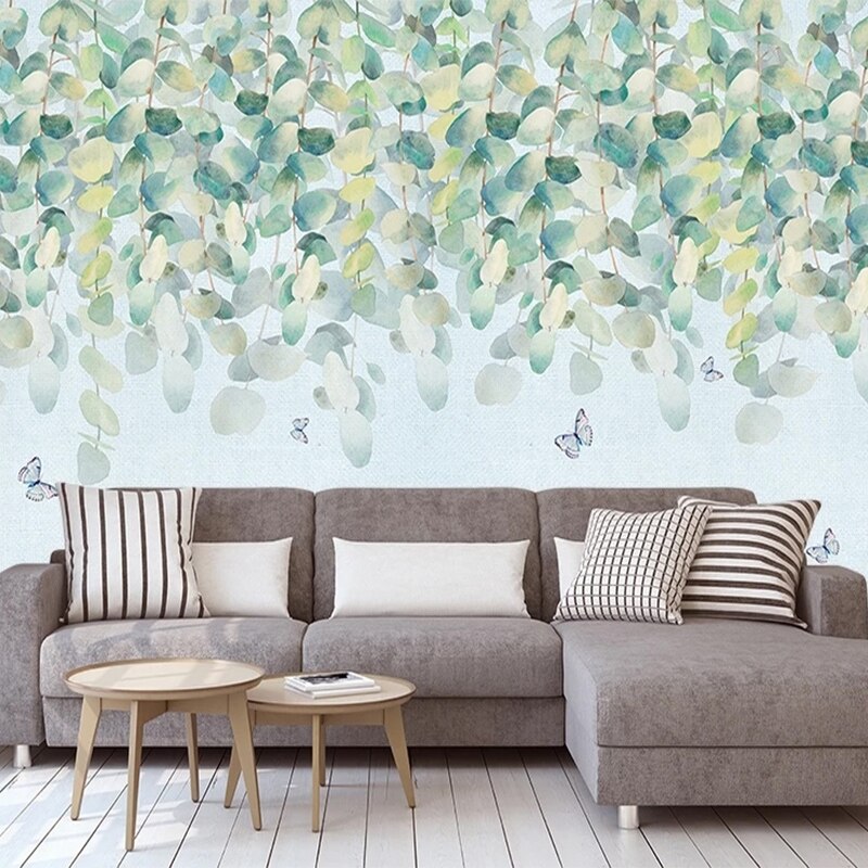 custom-mural-wallpaper-papier-peint-papel-de-parede-wall-decor-ideas-for-wallcovering-Modern-Green-Leaf-Murals-Romantic-Watercolor-Hand-Painted