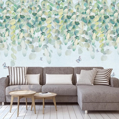 custom-mural-wallpaper-papier-peint-papel-de-parede-wall-decor-ideas-for-wallcovering-Modern-Green-Leaf-Murals-Romantic-Watercolor-Hand-Painted
