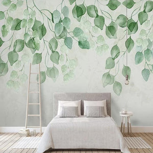 custom-mural-wallpaper-papier-peint-papel-de-parede-wall-decor-ideas-for-bedroom-living-room-dining-room-wallcovering-green-leaves-nordic-watercolor