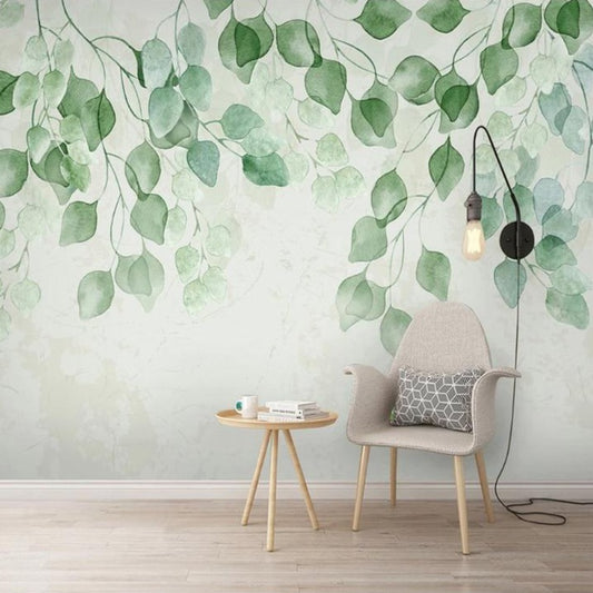 custom-mural-wallpaper-papier-peint-papel-de-parede-wall-decor-ideas-for-bedroom-living-room-dining-room-wallcovering-green-leaves-nordic-watercolor