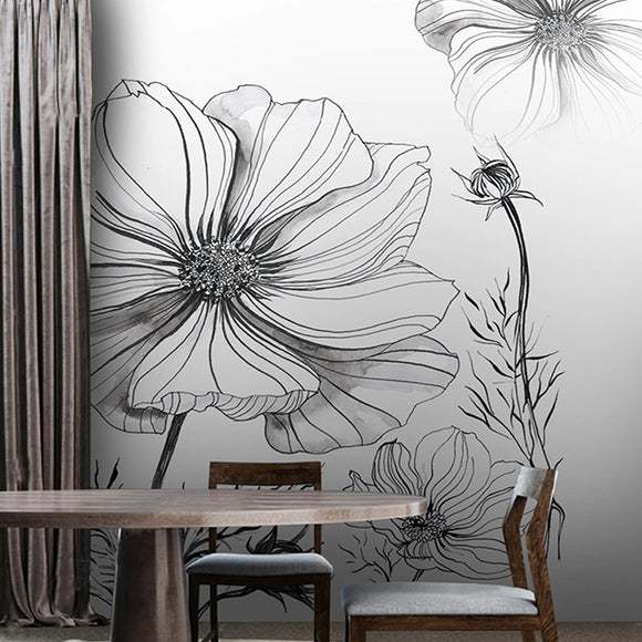 custom-mural-wallpaper-papier-peint-papel-de-parede-wall-decor-ideas-for-bedroom-living-room-dining-room-wallcovering-Modern-Hand-Painted-Black-And-White-Sketch-Flower-abstract